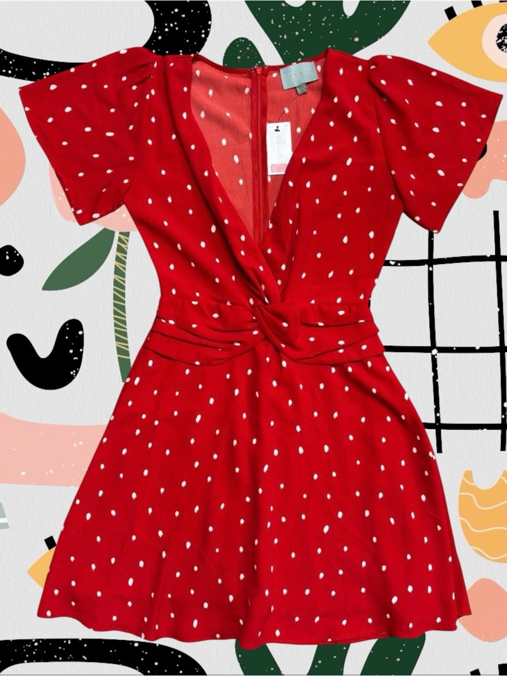 NWT✨ | Skies Are Blue | Red and White Polka Dot Plunge V-Neck Mini Dress